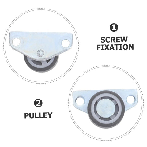 Set Of Four Heavy Duty Adjustable Sliding Door Rollers With Precision Bearings Buttery Smooth Glide easy side or vertical mounting view of a pulley and screw fixation.