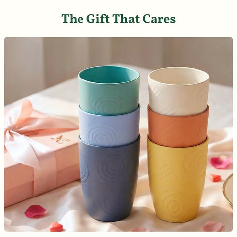 Eco Friendly Wheat Straw Cups Set Unbreakable Drinking Glasses Stackable 12 Oz Tumblers For Kitchen Camping Party RV Dishwasher Freezer Microwave Safe 6 Pack