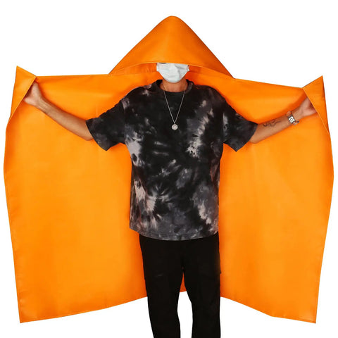 Person wearing Fireproof Hooded Cloak For Home Fire Safety Go To Gear 63 X 56 Inch Fire Resistant Cape with arms extended