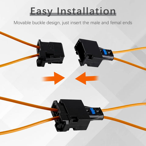 Velidy 2-pack automotive fiber-optic loop bypass adapters with orange wires in black plastic housings