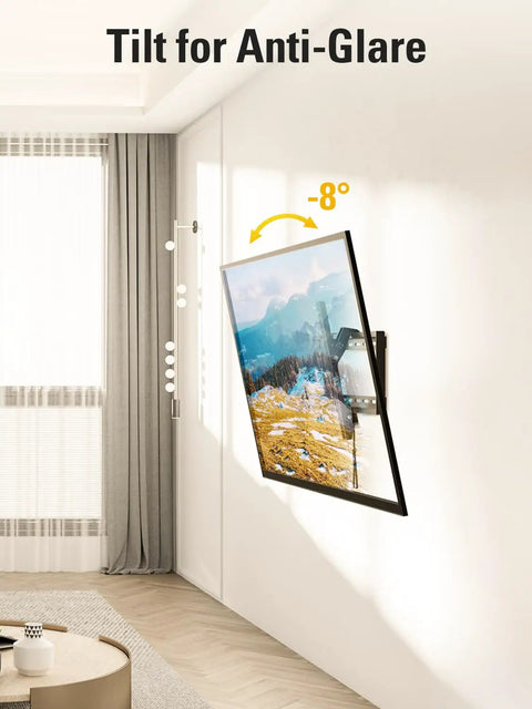 Heavy Duty Tilting TV Wall Mount For 37 To 90 Inch Flat Screens Up To 132 Pounds With Rock Solid Steel Brackets and an -8 degree tilt for reduced glare.
