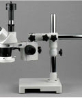 Trinocular Stereo Microscope With Boom Stand WH10X Eyepieces 20X And 40X Magnification 2X And 4X Objectives 8W Fluorescent Ring Light 110V To 120V Great For Home Or Classroom Use Hands On Inspections Of Biological Specimens Rocks Stamps Jewelry, side view