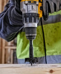 Self Feed Drill Bit Kit 8 Piece For Wood With 7/16 Inch Quick Change Shank Built To Last Aggressive Tip in action