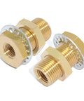 Two Beefy Brass Bulkhead Fittings 1/4 NPT Female To 1/4 NPT Female Straight Connector, 1.5 Inch Length, 3/4-16 UNF Threads