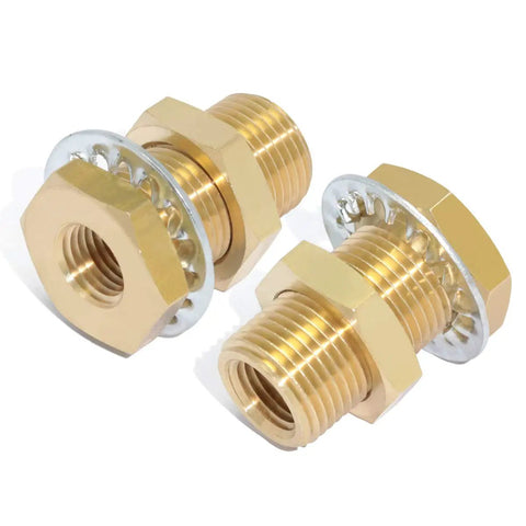 Two Beefy Brass Bulkhead Fittings 1/4 NPT Female To 1/4 NPT Female Straight Connector, 1.5 Inch Length, 3/4-16 UNF Threads