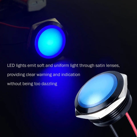 Blue 22mm LED Indicator Light 110 220VAC Waterproof IP67 Raised Head Pilot Lamp With Wire No Fuss Install For Household Appliances DIY 20mA Aluminum Alloy Black Anodized Shell 2 Pack lit blue panel mount indicator with wires