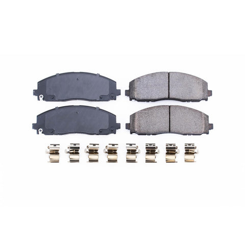 PowerStop front ceramic brake pads with install hardware for Jeep Wrangler/Gladiator; 4 pads with hardware
