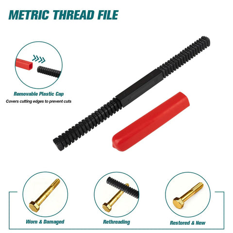Go-To 15-Piece Metric Thread Chaser Set For M6 M8 M10 M12 Thread Restorer Tool Kit file with removable plastic cap