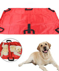 Heavy Duty Foldable Pet Stretcher With Secure Buckles Emergency Dog Carrier Transport Cot For Vet Runs Keeps Calm During Emergencies Supports 242 Pounds Solid As A Rock For Big Guys And Easy Hauling Red with handles and straps.