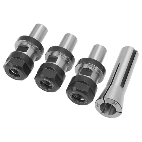 Heavy Duty Collet Chuck Set With 3/4 In Spring Collet And Sturdy Alloy Steel Build, 3 pieces for precision milling.