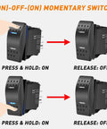 7 Pin Momentary DPDT Rocker Switch On Off On Waterproof 12V 20A 24V 10A With Jumper Wires For Winch Trucks RVs Boats Cars Blue Heavy Duty Panel Mount For Auto Off Road Marine Applications, press and hold on