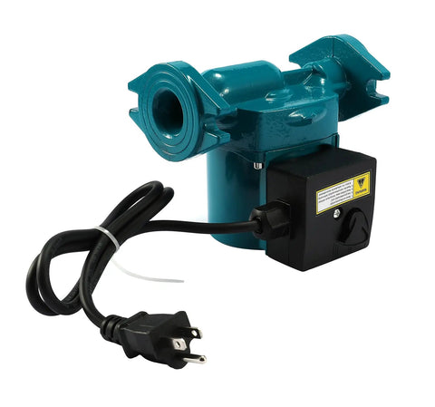 Heavy Duty Cast Iron Cartridge For 0011 F4 Hot Water Circulating Pump 1/8 Hp 115V Up To 31 Gpm With Flange Hookup For Boilers And Radiant Heating That Delivers Zero Drama Operation side view with power cord.