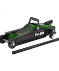 Pro-Lift 2-Ton floor jack (car jack) with black body, green accents, and removable handle.