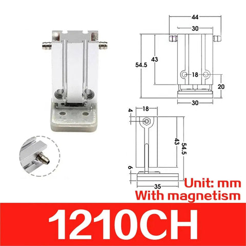 Pro Grade Mechanical Arm Gripper Cylinder With Magnetic Parallel Clamping Clip For Industrial Automation And Precision Handling 1210CH 1205PT WD 1815 1820, front view with dimensions.