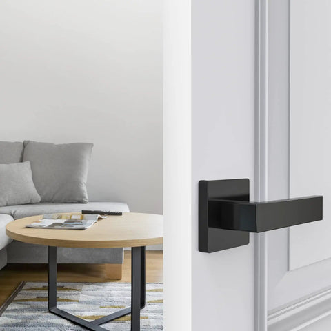 Heavy Duty Reversible Square Dummy Door Lever For Indoor Use Ideal For Bedroom And Closet Rear Mount Matte Black Finish 2 Pack