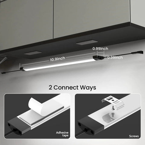 Smart Under Cabinet Lighting Kit With Dimmable LED Strip Lights 24V Plug In Linkable Bar Lights mounted under kitchen cabinet