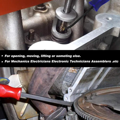 Mini Pocket Pry Bar Set of 3 With Pocket Clip in Green, About 4.4 Inch Length shown in use by a mechanic in an engine.