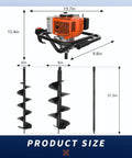 62cc Gas Powered Post Hole Digger With 2 Extension Rods And 6 Inch And 8 Inch Auger Bits For Fencing Gardening And Construction