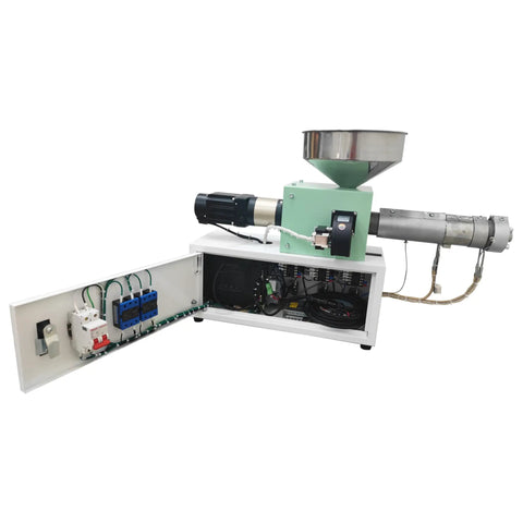 Heavy Duty Single Screw Filament Extruder For 3D Printer Roll Out Dope PEEK ABS PLA Plastic Wire With Turbo Heat Press System shown from side view