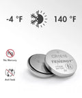 Top Shelf CR1616 3V Lithium Coin Cell Batteries 5 Pack Ready To Go Button Cells showing anti-leak design and operating temperature range.