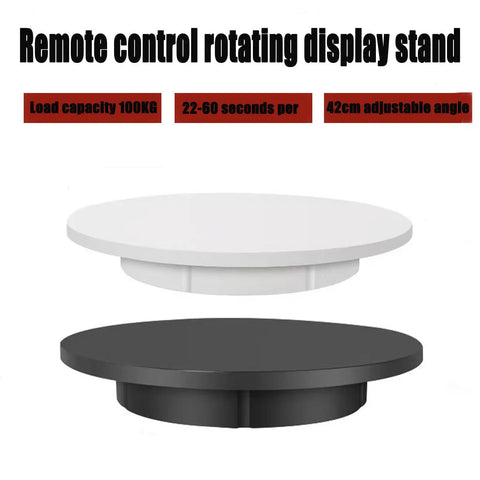 Awesome Electric Turntable For Live Video Broadcasts With Remote Speed Control And 22 To 60 Second Rotation Timing, white and black display stands.