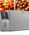 Heavy Duty Electric Nut Roaster And Coffee Bean Roasting Machine Built From Commercial Grade Stainless Steel With 2000 Watt Heating Elements, shown front view.