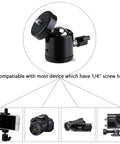 Quad Pack Quarter Inch Swivel Mini Ball Head Mount for Tripods and Stands 360 Degree Rotating Base Adapter, black aluminum alloy, 1/4-inch thread with camera, phone, camcorder, and action cam use