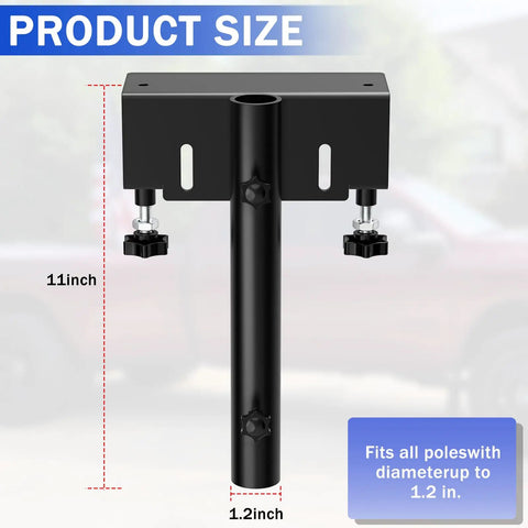 Universal Truck Flag Pole Mount Holder Clamps Poles Up To 1.2 Inches Solid with 11-inch black clamp design.