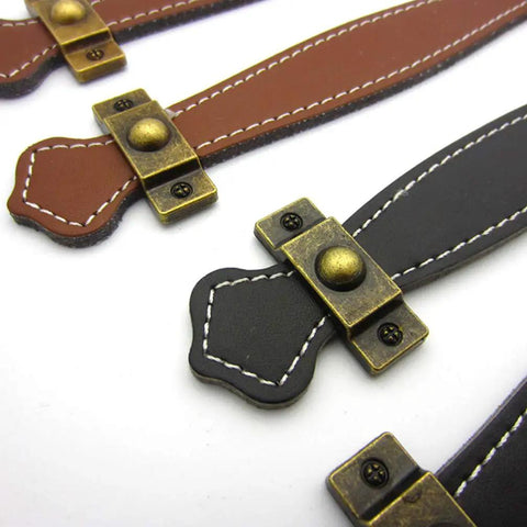 Vintage Leather Look PU Peel Handle Drawer Pulls For Cabinets And Luggage 7.48 Inch Black 2 Pack with stitching detail