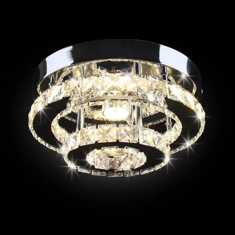 Mini Crystal Chandelier Ceiling Light Two Layer Ring Design Flush Mount Modern Lighting for Hallway Staircase Kitchen