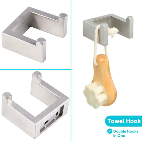 4 Piece Stainless Steel Bathroom Hardware Set With Square Towel Bar Hand Towel Rack Toilet Paper Holder And Robe Hook Wall Mounted