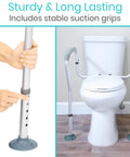 Toilet Safety Rail For Seniors And Disabled With Adjustable Grab Bar And Arms Sit To Stand Aid showing suction grip detail
