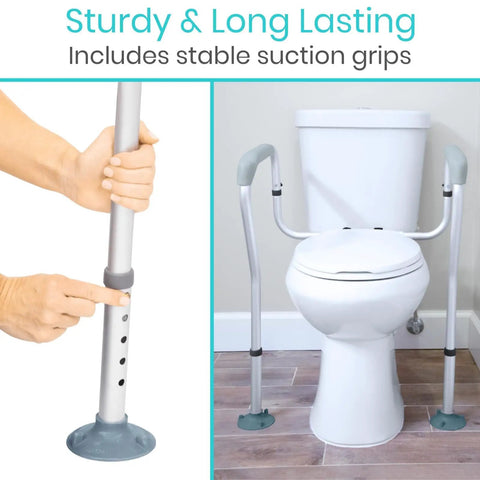 Toilet Safety Rail For Seniors And Disabled With Adjustable Grab Bar And Arms Sit To Stand Aid showing suction grip detail