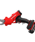 Cordless Electric Pruner With 2 Ah Battery And Charger Included For Heavy Duty Gardening, red handle with silver blades