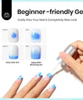 Blooming Gel Nail Polish HEMA Free 20ml Kit with brush creating marble effects on nails, shown with before and after images.