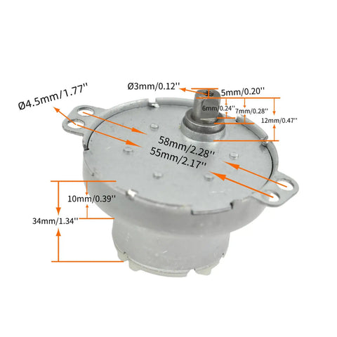 Dimensions of Dope High Torque JS-50 DC Gear Motor With Speed Reduction, 6V Operation, 8 RPM Output, iron shell, visible.