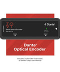 Ultimate ToVi Dante Optical Encoder Turns Toslink Into Network Streaming With Dual Channel Audio Over Ip For Pro A V Systems Featuring Low Latency And PoE Or Usb Power, front view with power and optical indicators.