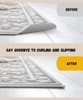 Comparison of rug edges before and after using 16 Pack Non Slip Rug Tape For Hardwood Floors And Tiles Double Sided Reusable Gripper Pads