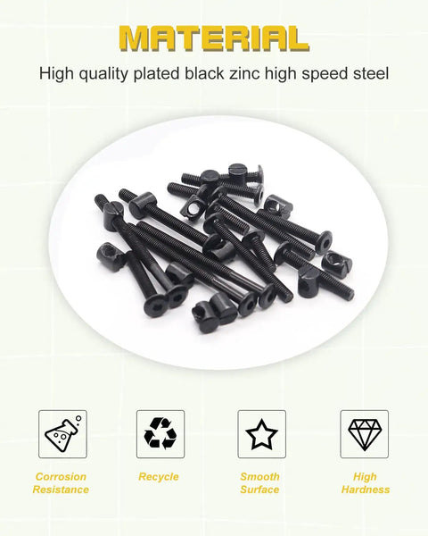 Heavy Hitter Crib Screws Hardware Replacement Kit Provides Twenty Eight Pieces Of Premium Zinc Plated Hex Drive Socket Cap Screws And Barrel Nuts For No Sweat Assembly - black zinc plated screws on a plate.