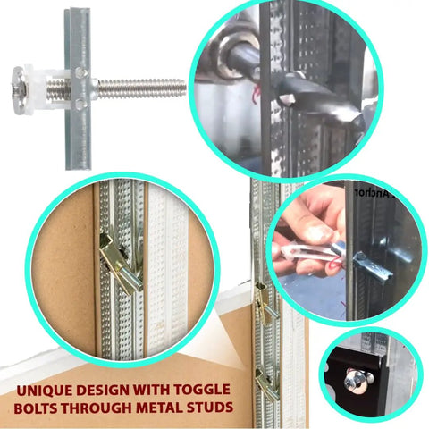 Heavy Duty TV Mounting Kit For Frame TV No Gap Wall Mount Fits Steel Stud Or Drywall Holds Up To 90lbs Includes Six Elephant Anchors Three Sixteenth Inch Titanium Drill Bit And Complete Mounting Hardware shown with toggle bolts and drill bit