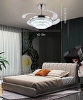 Dope Modern K9 Crystal Ceiling Fan With Lights And Remote in bedroom, 42in diameter, 110V, retractable blades, chandelier feature