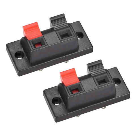 Six Pack 2 Way Speaker Spring Terminal Clips Connectors WP2-10, red black color coding, for wire hookups, spring loaded block.