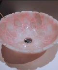 Totally Slay Rose Quartz Vessel Sink, Super Glossy Pink Quartz Wash Basin For Bathroom Vanity And Powder Room, Handmade Epoxy Countertop Basin That Goes Hard With Modern Vibes, top view showcasing smooth glossy finish.
