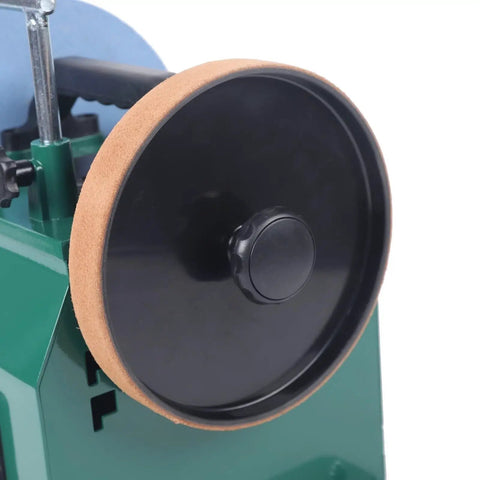 Top Shelf Water Cooled Electric Knife Sharpener Bench Grinder 8 inch leather stropping wheel for cooling.