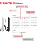 Heavy Duty Linear Actuator Electric Motor 12V Or 24V DC specifications chart with various stroke lengths and load options.