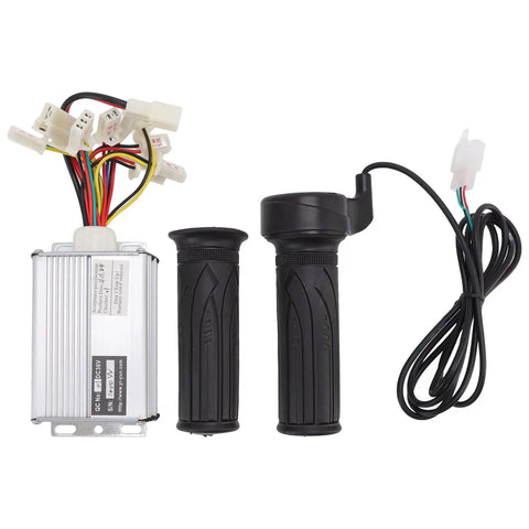 36V 1000W Brushed Motor Controller With Throttle Hand Grip Kit For Electric Bikes Scooters Go Karts includes wiring harness and throttle grips.