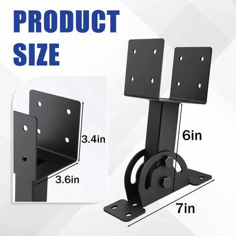 Beefy 3 Pack Roof Riser Brackets Kit With Adjustable Height showing dimensions for 4x4 pergolas and gazebos, black steel