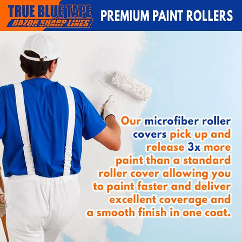 Painter using 4 Inch Top Notch Microfiber Paint Roller Covers For All Surfaces, Pro Grade 3/8 Inch Nap, Bulk Refills Pack Of 200