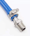 Close-up of ZIPCCI stainless steel worm-gear hose clamp on blue hose, 16–25mm