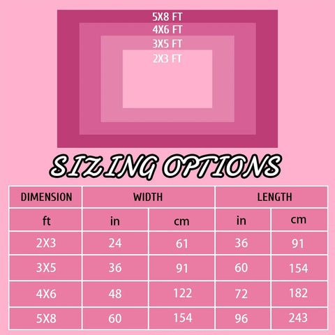 Sizing options chart for Personalized Pink American Flag 3x5ft Custom Flag With Photo And Text for bedroom and dorm decor.